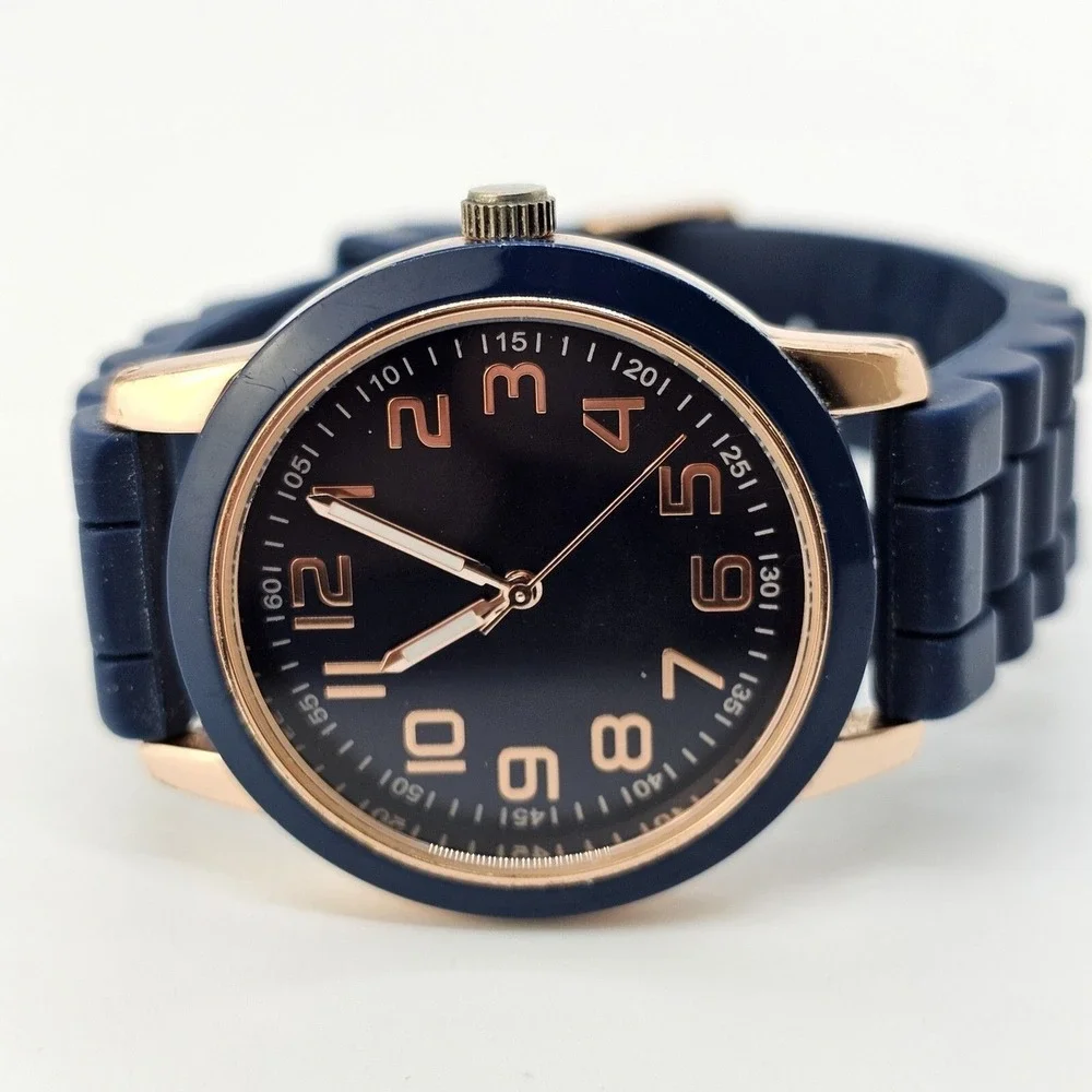 Unisex Watch 38MM Blue Dial Blue Gold Case Blue Plastic Band Straps New Battery